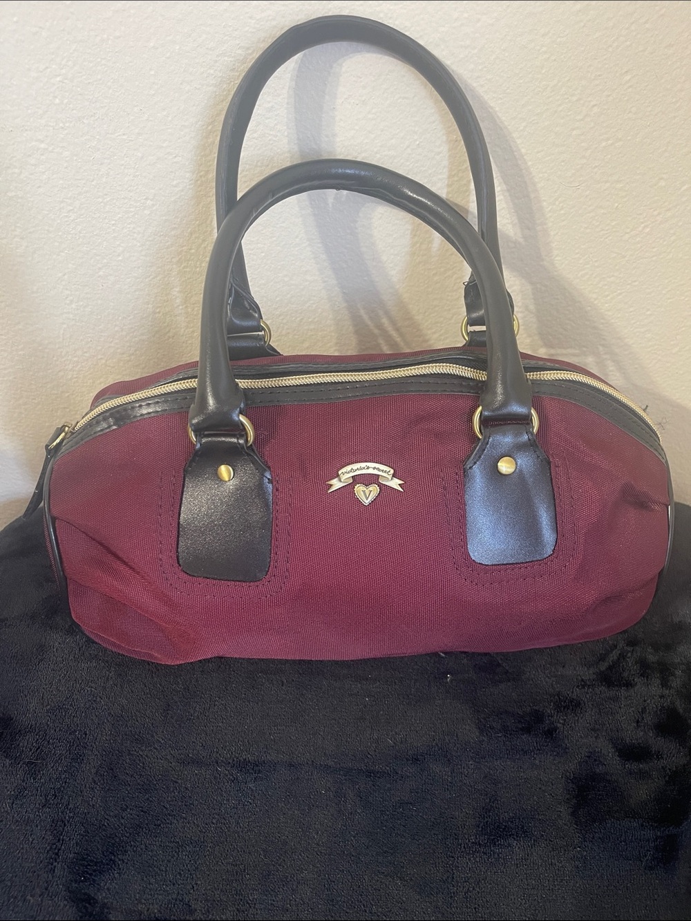 Women's Burgundy Barrel Satchel with Black Handles